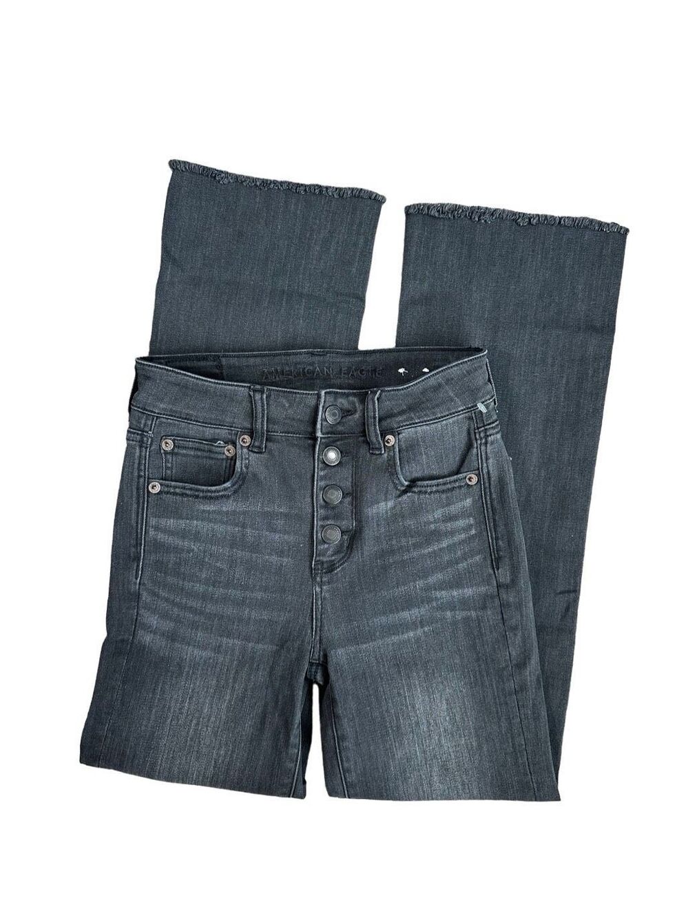 american eagle super stretch super hi-rise crop flare black denim jeans size 0